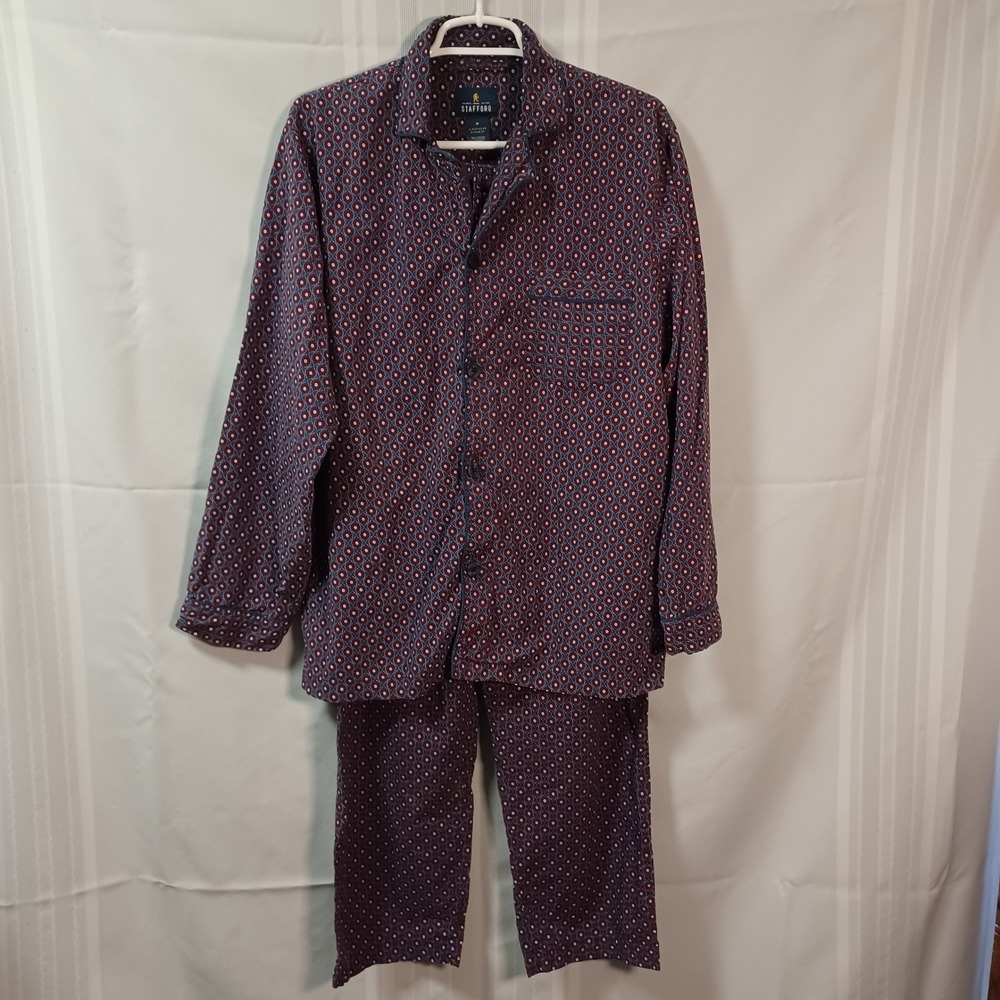 Stafford Pajama Set Mens M Red Blue Geometric 2 Piece Cotton Modal Sleepwear